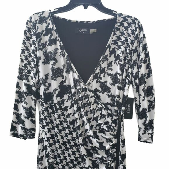 Guess Dress Womens 10 Black & White Faux Wrap Short - Picture 2 of 6